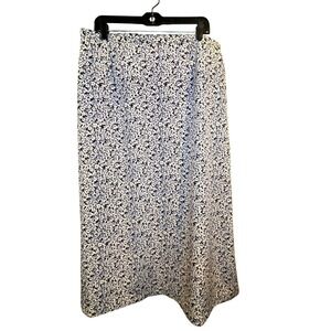 CJ Banks Blue Floral Midi Skirt Womens 18W Elastic Back Pockets Slit Career